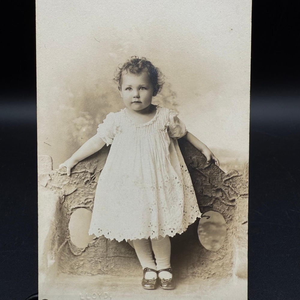 Antique Lloyd RPPC Photo Postcard Child Eyelet Dress Wyalusing PA Unused